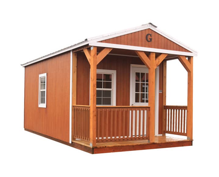 Portable cabin with porch, brown
