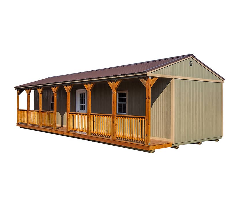 Portable cabin with long side porch